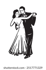 dancing couple. hand drawn vector illustration.