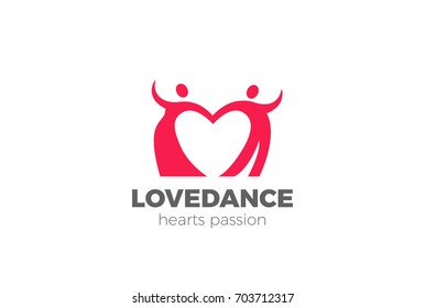 Dancing Couple with Heart inside Logo design vector template.
Lovers Dancers Club Dating Logotype concept icon. 