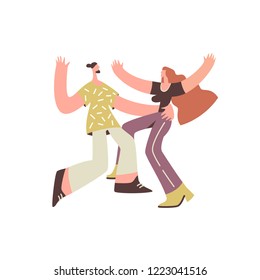 Dancing couple hipster on white background. Dance school, party, and leisure concept moden flat style. Vector illustration