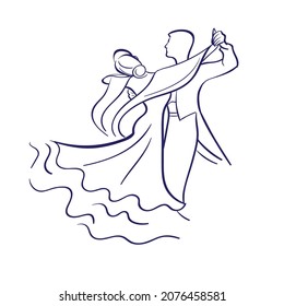 Dancing couple isolated on white. Classical dance. Waltz. Vector illustration.