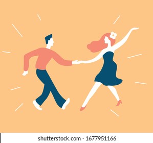 Dancing couple jazz swing music in vector simple style illustration