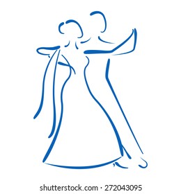 Dancing couple logo isolated on white background. Waltz dancers silhouette. Vector illustration.