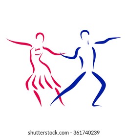 Dancing couple logo isolated on white background. Dancing couple silhouette. Dancers vector illustration. 