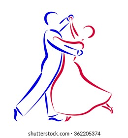 Dancing couple logo isolated on white background. Waltz dancers vector illustration.