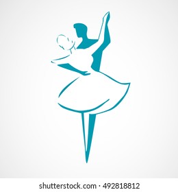 Dancing couple logo isolated on white background. Waltz dancers silhouette. Vector illustration.