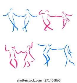 Dancing couple logo set isolated on white background. Swing dance. Vector.