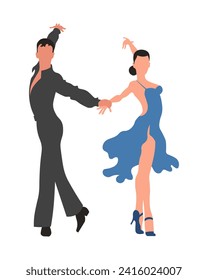 Dancing couple, man and woman dance tango. Illustration, vector