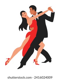 Dancing couple, man and woman dance tango. Illustration, vector