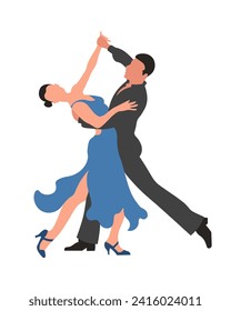 Pareja bailarina, hombre y mujer bailan tango. Ilustración, vector