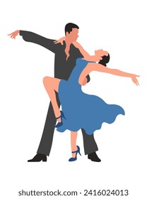 Dancing couple, man and woman dance tango. Illustration, vector