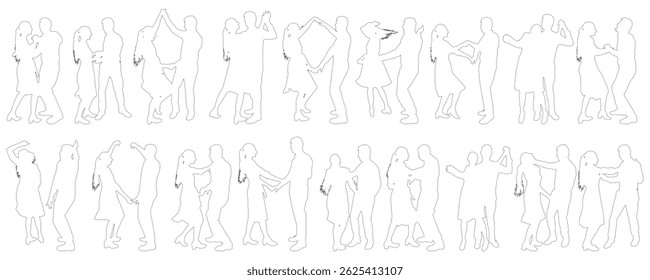 Dancing couple of man and woman, set of contours. Vector illustration
