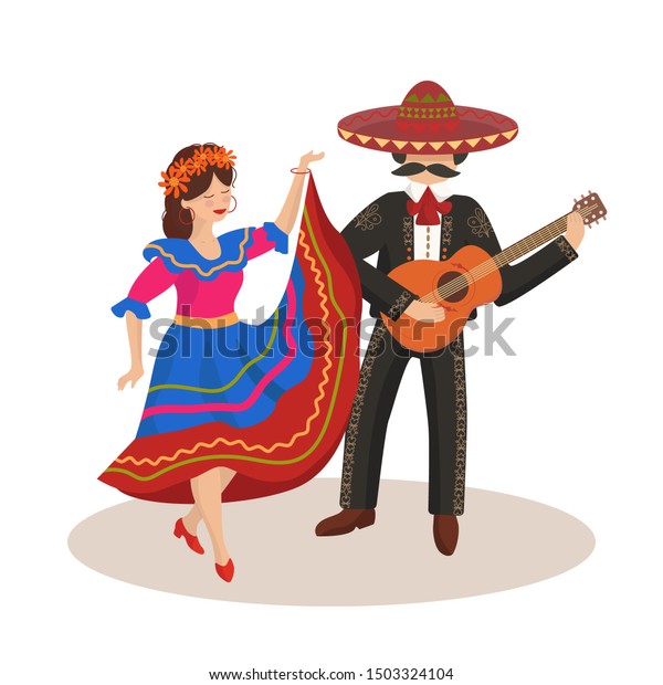 メキシコの民族衣装を着た踊るカップル 国民の祝日 民族風 メキシコ ダンス 衣装 ソンブレロ ギター 音楽祭 フラットスタイル コンセプト バナー はがき ベクターイラスト のベクター画像素材 ロイヤリティフリー