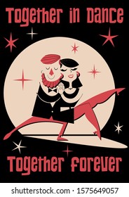 Dancing Couple Mid Century Modern Art Style Illustration