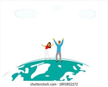 
Dancing couple on the planet. Vector