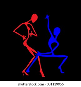Dancing couple. The original drawing style. Minimalism.