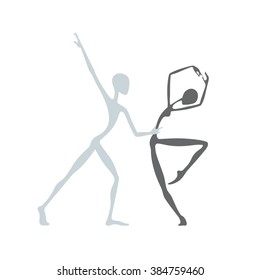 Dancing couple. The original style. Primitivism. Stylization. Simple lines.