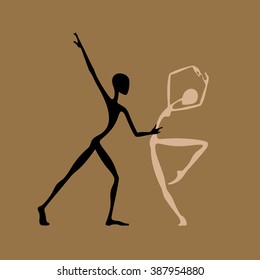 Dancing couple. The original style. Primitivism. Stylization. Simple lines.