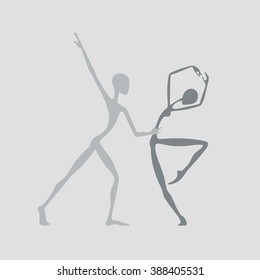 Dancing couple. The original style. Primitivism. Stylization. Simple lines.