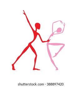 Dancing couple. The original style. Primitivism. Stylization. Simple lines.