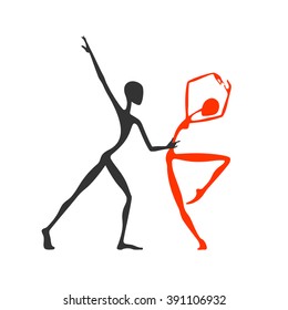 Dancing Couple. The Original Style. Primitivism. Stylization. Simple Lines.