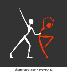 Dancing couple. The original style. Primitivism. Stylization. Simple lines.