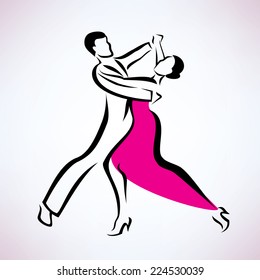 dancing couple, outlined vector sketch