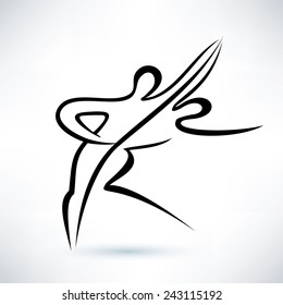 dancing couple, outlined vector sketch, stylized symbol