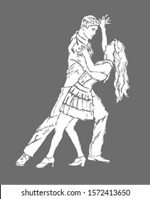 Dancing couple of people.gray background is used.classical and Latin dances.Flat design, insulated.Vector picture