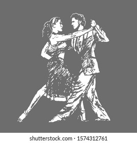 Dancing couple of people.gray background is used.classical and Latin dances.Flat design, insulated.Vector picture .