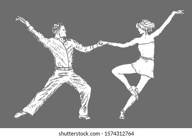 Dancing couple of people.gray background is used.classical and Latin dances.Flat design, insulated.Vector picture .