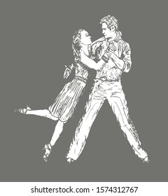 Dancing couple of people.gray background is used.classical and Latin dances.Flat design, insulated.Vector picture .