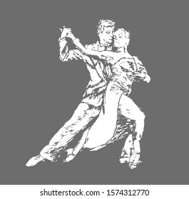 Dancing couple of people.gray background is used.classical and Latin dances.Flat design, insulated.Vector picture .