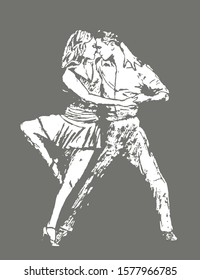 Dancing couple of people.gray background is used.classical and Latin dances.Flat design, insulated.Vector picture .