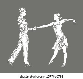 Dancing couple of people.gray background is used.classical and Latin dances.Flat design, insulated.Vector picture .