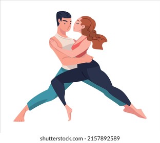 Dancing Couple Performing Dance at Choreography Class Vector Illustration