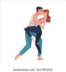 Dancing Couple Performing Dance at Choreography Class Vector Illustration