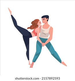 Dancing Couple Performing Dance at Choreography Class Vector Illustration