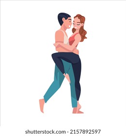 Dancing Couple Performing Dance at Choreography Class Vector Illustration