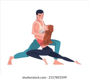 Dancing Couple Performing Dance at Choreography Class Vector Illustration