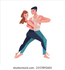 Dancing Couple Performing Dance at Choreography Class Vector Illustration