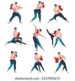 Dancing Couple Performing Dance at Choreography Class Vector Set