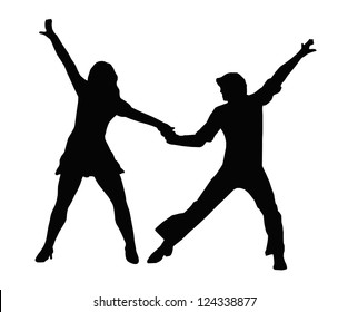 Dancing Couple Silhouette In 1970s Dance Pose