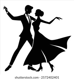  Dancing Couple Silhouette  design Romantic and Graceful Dance Illustration. 