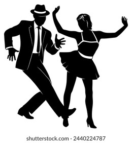 Dancing Couple Silhouette. Figures are the separate objects. Vector clipart isolated on white.