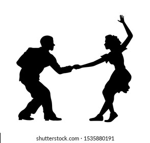 Dancing couple silhouette isolated on white background