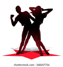 Dancing couple silhouette isolated on white background