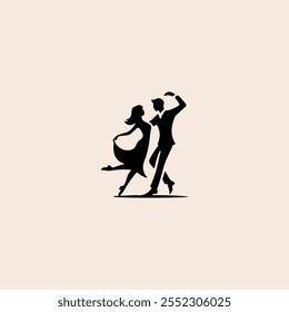 Dancing couple silhouette logo icon flat vector design.