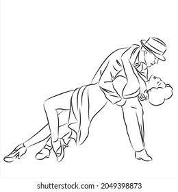 Dancing couple, sketch vector illustration