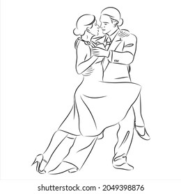 Dancing couple, sketch vector illustration