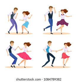 Dancing couple vector illustration. Swing  dancers